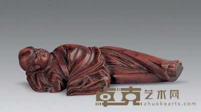 清初 黄杨木雕卧形罗汉 19.5cm